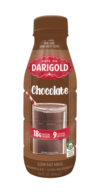 14 ounce Darigold low fat Chocolate Milk single serve bottle